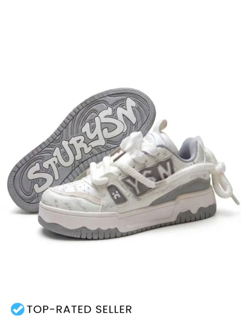 Faux Leather Chunky Platform Skate Sneakers Arch Support Lace-Up Walking Shoes